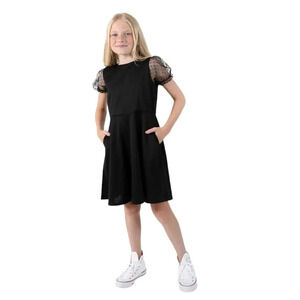 Blush by us Angels Black Girls Dress A-line Mesh puff Sleeves Crew Neck 10 NWT
